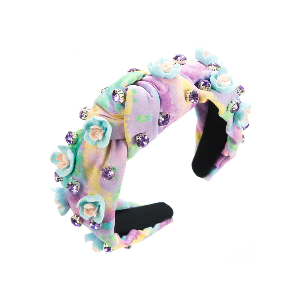 Wholesale Valentine's Day Christmas Elk Snowman Wide Brim Tie Dye Fabric Flower Headband